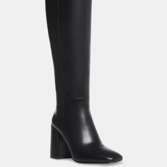 WILLIAM Black Knee High Block Heel Boots - Picture 1 of 5